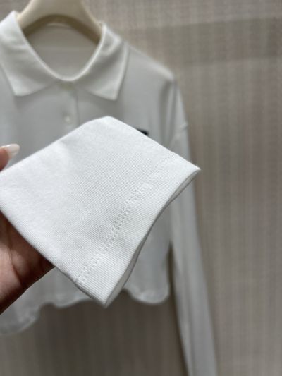 Miu Miu Turn-Down Collar Long Sleeve Top in White