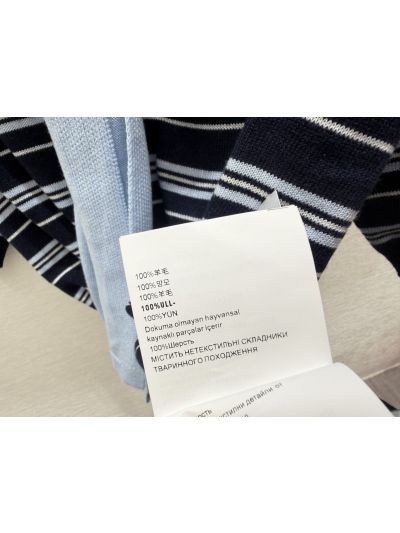 Miu Miu Turn-Down Collar Short Sleeve Knit Top in Navy and White