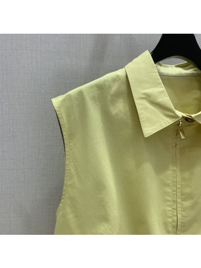 Miu Miu Turn-Down Collar Sleeveless Set in Lemon Yellow and Light Blue
