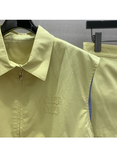 Miu Miu Turn-Down Collar Sleeveless Set in Lemon Yellow and Light Blue