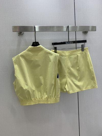 Miu Miu Turn-Down Collar Sleeveless Set in Lemon Yellow and Light Blue