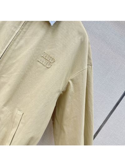 Miu Miu Turn-Down Collar Striped Jacket in Beige