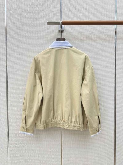 Miu Miu Turn-Down Collar Striped Jacket in Beige
