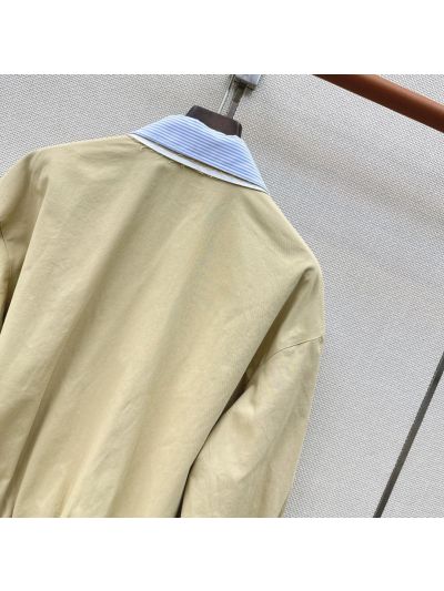 Miu Miu Turn-Down Collar Striped Jacket in Beige