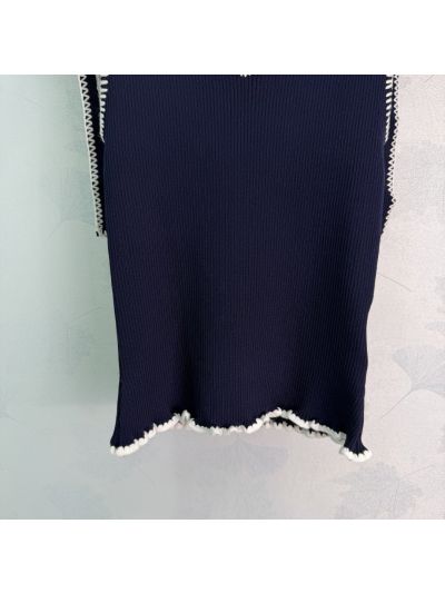 Miu Miu V-Neck Bow Top in Navy