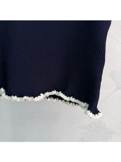 Miu Miu V-Neck Bow Top in Navy