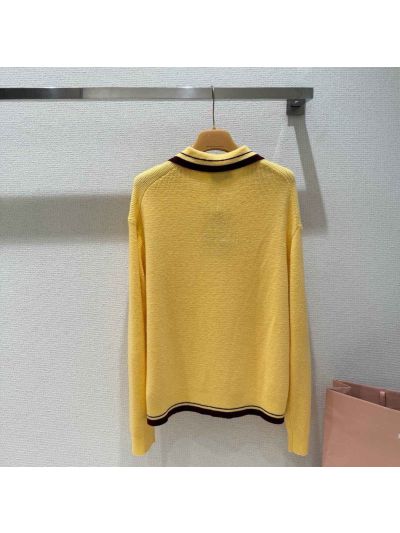 Miu Miu V-Neck Contrast-Trim Sweater in Yellow