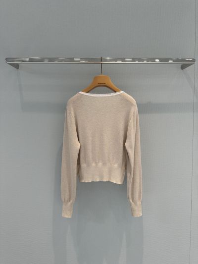 Miu Miu V-Neck Embroidered Cardigan in Light Gray