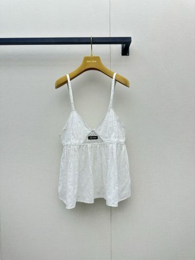Miu Miu V-Neck Embroidered Dress in White