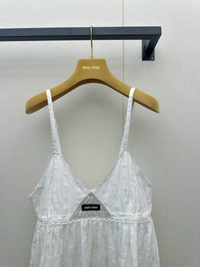 Miu Miu V-Neck Embroidered Dress in White