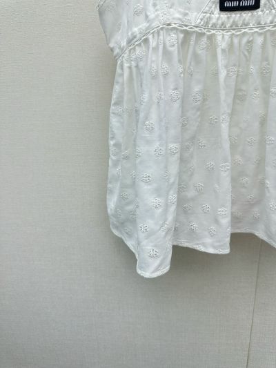 Miu Miu V-Neck Embroidered Dress in White