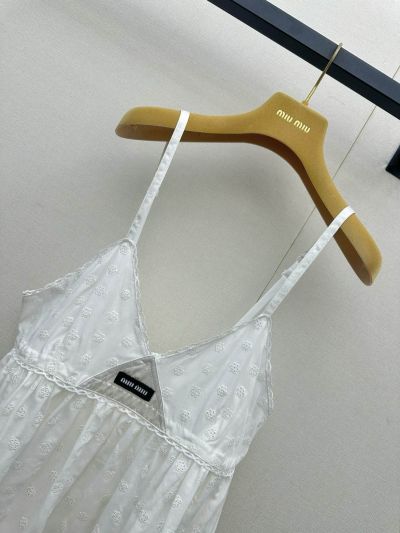 Miu Miu V-Neck Embroidered Dress in White