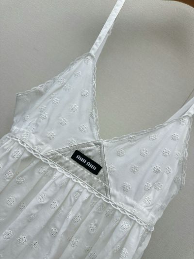Miu Miu V-Neck Embroidered Dress in White