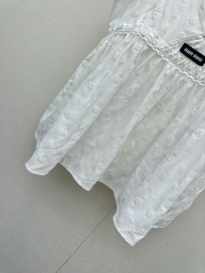 Miu Miu V-Neck Embroidered Dress in White