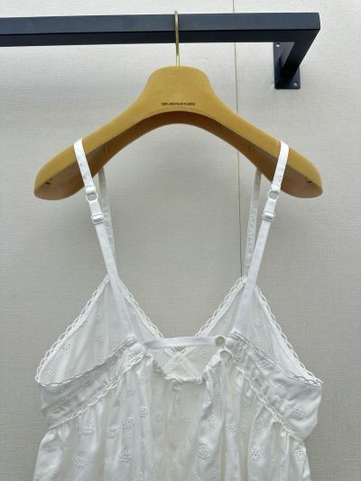Miu Miu V-Neck Embroidered Dress in White