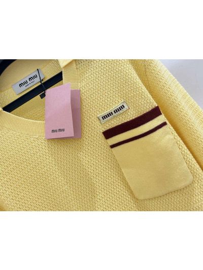 Miu Miu V-Neck Long Sleeve Knit Top in Yellow