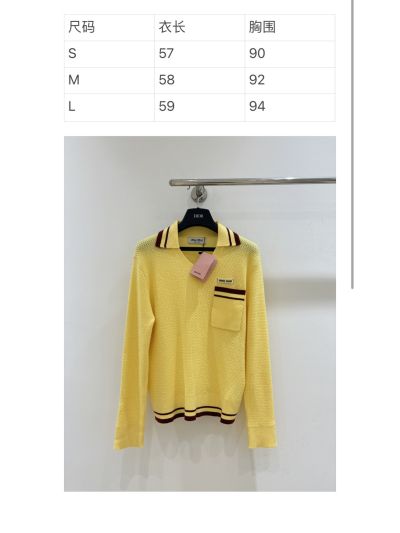 Miu Miu V-Neck Long Sleeve Knit Top in Yellow