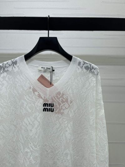 Miu Miu V-Neck Long Sleeve Top in White