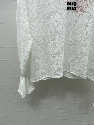 Miu Miu V-Neck Long Sleeve Top in White