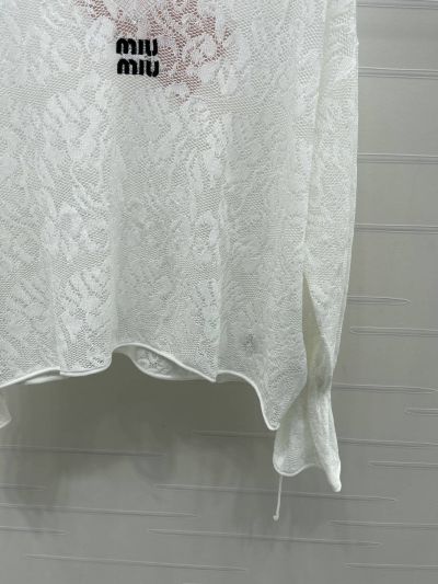 Miu Miu V-Neck Long Sleeve Top in White