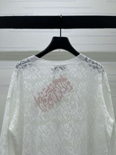 Miu Miu V-Neck Long Sleeve Top in White