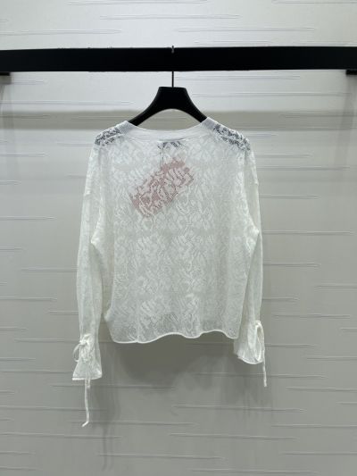 Miu Miu V-Neck Long Sleeve Top in White
