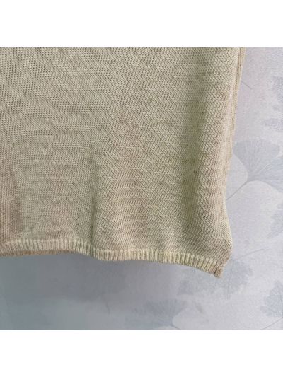 Miu Miu V-Neck Short Sleeve Knit Top in Beige