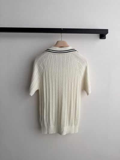 Miu Miu V-Neck Short Sleeve Knit Top in White