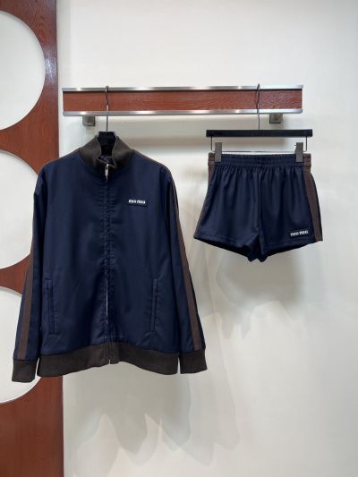 Miu Miu Wool Blend Contrast-Trim Set in Navy and Brown