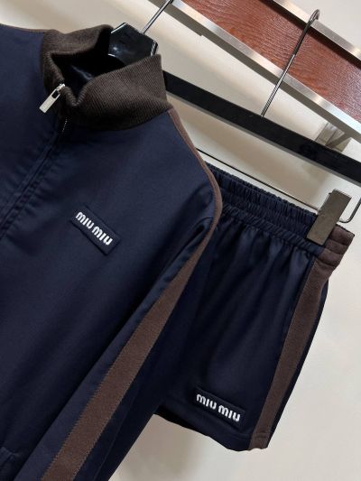 Miu Miu Wool Blend Contrast-Trim Set in Navy and Brown