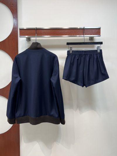 Miu Miu Wool Blend Contrast-Trim Set in Navy and Brown