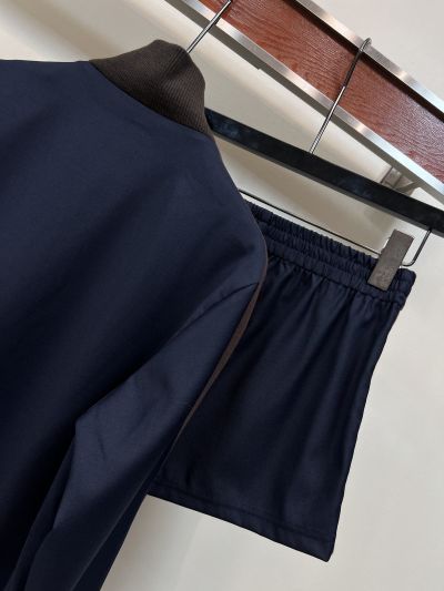 Miu Miu Wool Blend Contrast-Trim Set in Navy and Brown