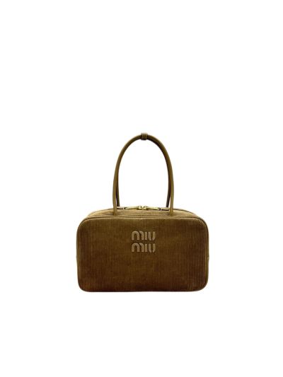 Miu Miu Beau Corduroy Velvet and Leather Top Handle Bag Brown 5BB163 A5534 