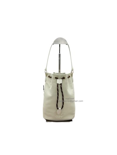 Miu Miu Gabardine Off White Technical Fabric Drawstring Bucket Pouch Bag 5NR038 A5740 