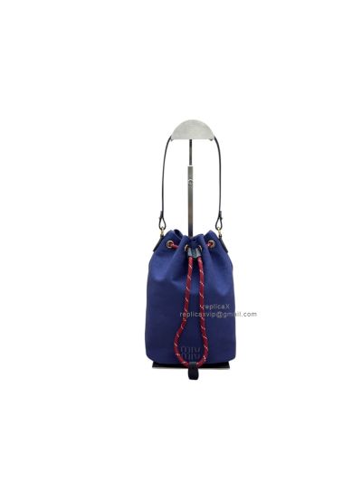 Miu Miu Gabardine Blue Technical Fabric Drawstring Bucket Pouch Bag 5NR038 A5740 