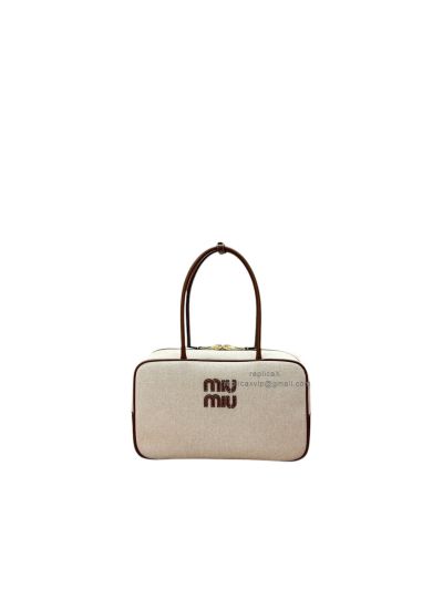 Miu Miu Large Beau Canvas and Leather Top Handle Bag A5534 