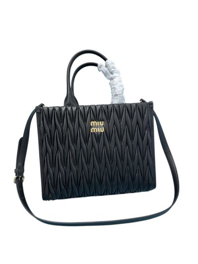 Miu Miu Matelasse Leather Two Way Shopping Tote Shoulder Bag Black 5BG258