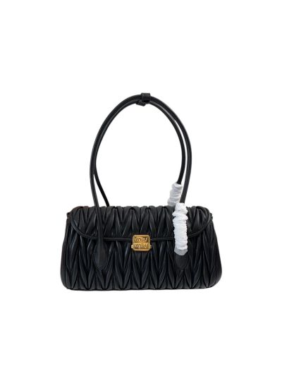 Miu Miu Matelasse Nappa Leather Tote Shoulder Bag Black 5BD265