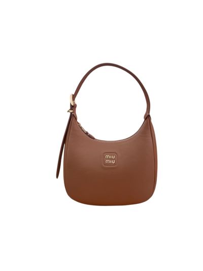 Miu Miu Wander Medium Brown Calfskin Leather Hobo Shoulder Bag 5BC151