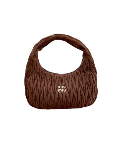 Miu Miu Wander Suede Matelasse Leather Hobo Shoulder Bag Brown 5BC108