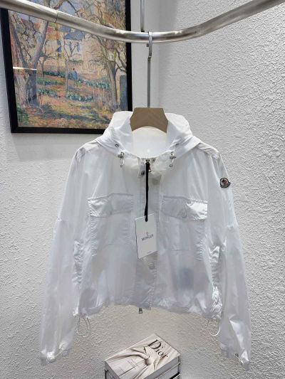 Moncler Hooded Button-Front Coat in White