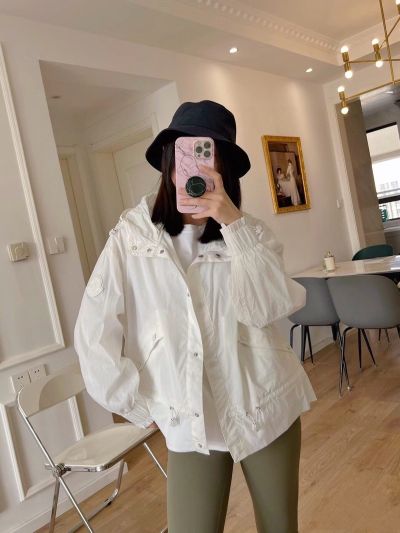 Moncler Hooded Button-Front Coat in White
