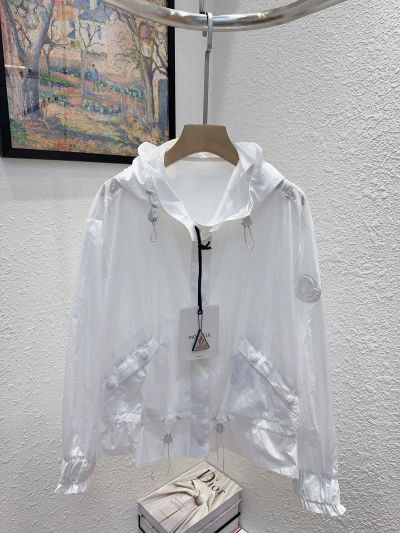 Moncler Hooded Button-Front Coat in White