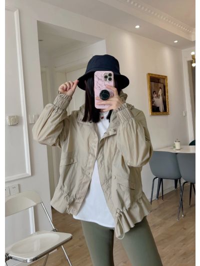 Moncler Hooded Drawstring Coat in Beige