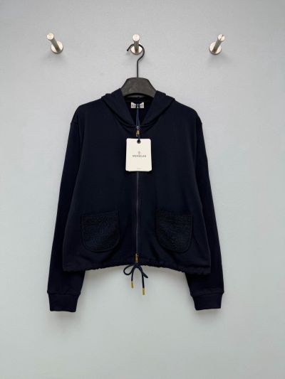 Moncler Hooded Embroidered Coat in Navy