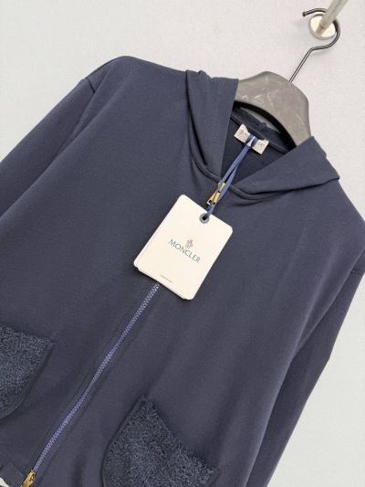 Moncler Hooded Embroidered Coat in Navy