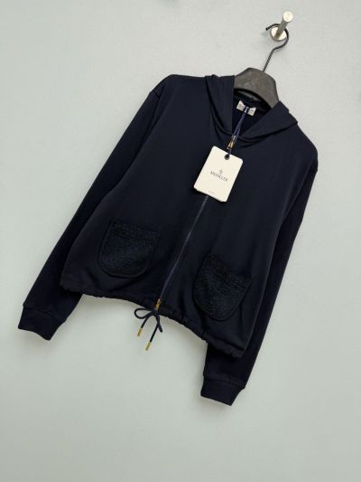 Moncler Hooded Embroidered Coat in Navy