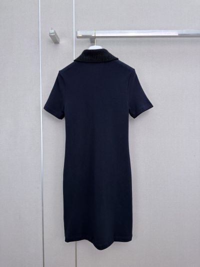 Moncler Short Sleeve Contrast-Trim Dress in Navy