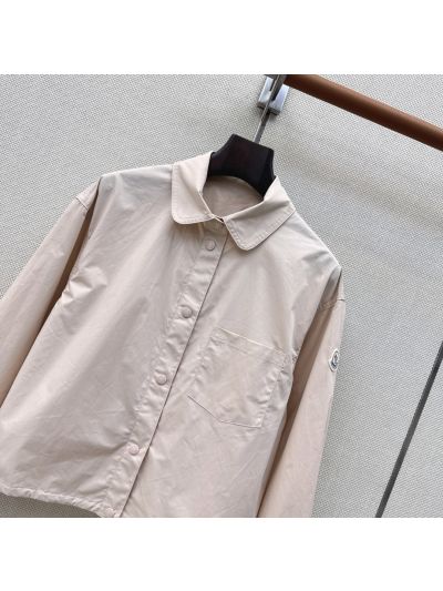 Moncler Turn-Down Collar Button-Front Shirt in Beige