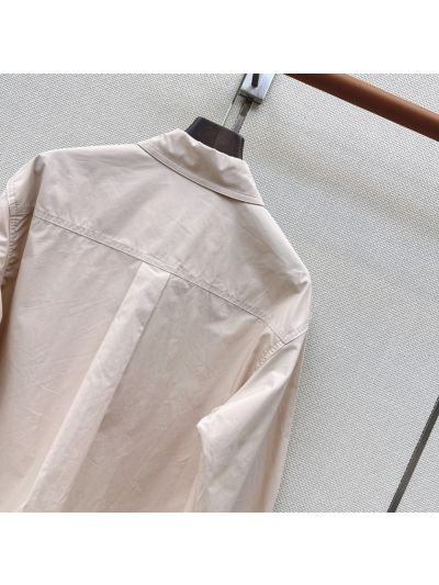 Moncler Turn-Down Collar Button-Front Shirt in Beige
